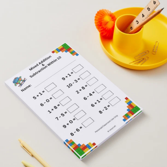 A4 Mixed Addition & Subtraction Worksheets 0–10 | 10 Printed Sheets | KS1