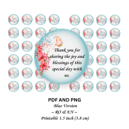 Baptism Favor Tags Pink & Blue | 24 Custom Printed Labels | Personalized Message | 3.8cm or 4.5cm | Premium Cardstock