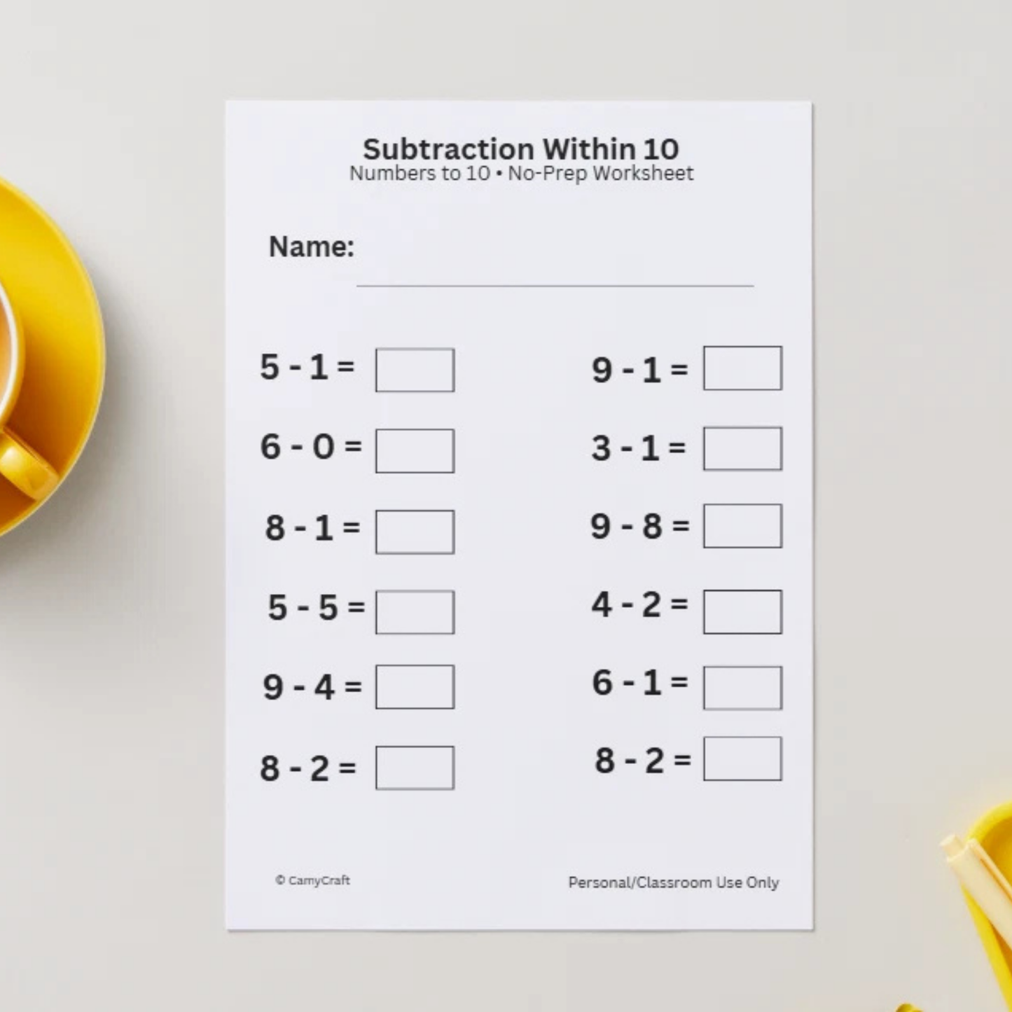 Subtraction Within 10 Worksheets PDF | 10 Printable Pages | Kindergarten & Year 1