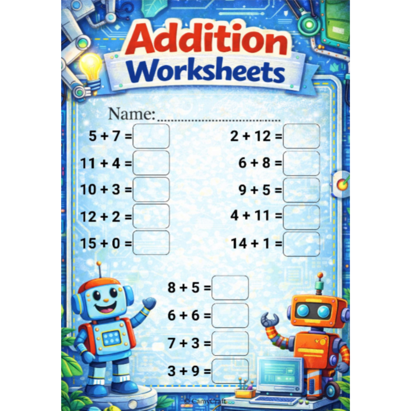 Printable Addition Worksheets (1–15) for Kindergarten & 1st Grade | 7 Themed Pages PDF