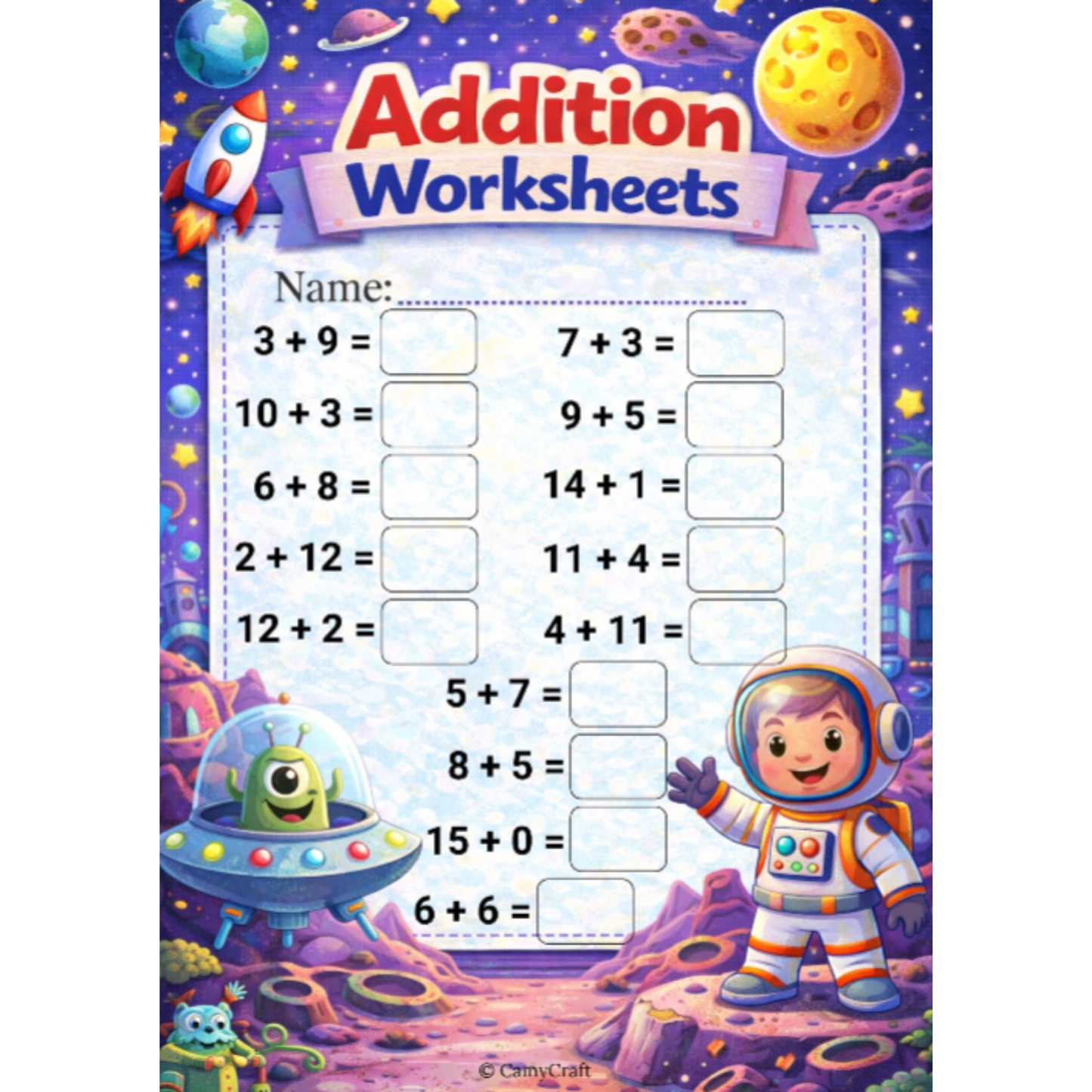 Printable Addition Worksheets (1–15) for Kindergarten & 1st Grade | 7 Themed Pages PDF
