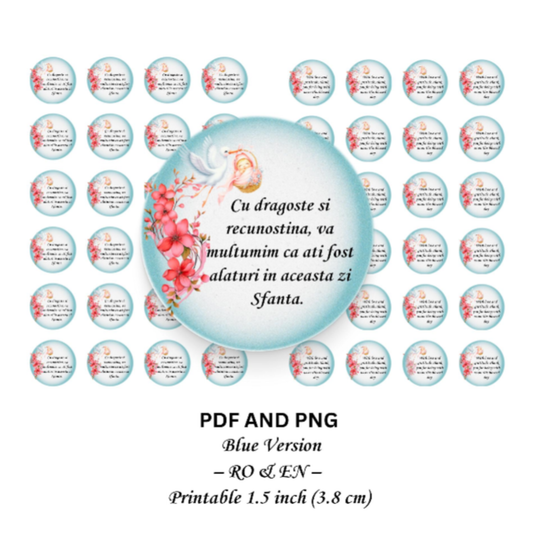Baptism Printable Favor Tags Pink & Blue | Digital Labels PDF & PNG | Romanian & English | 24 Tags