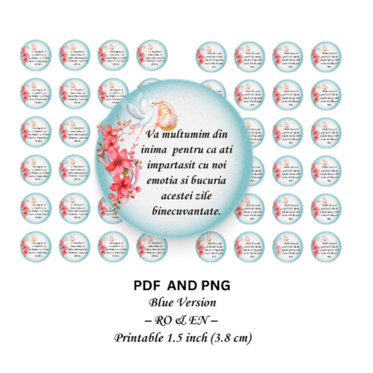 Baptism Printable Favor Tags Pink & Blue | Digital Labels PDF & PNG | Romanian & English | 24 Tags