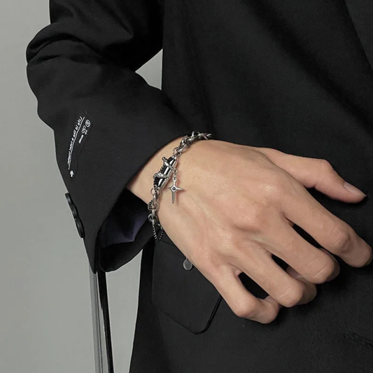 Hip-Hop Titanium Steel Bracelet with Cross Pendant | Men's Jewelry