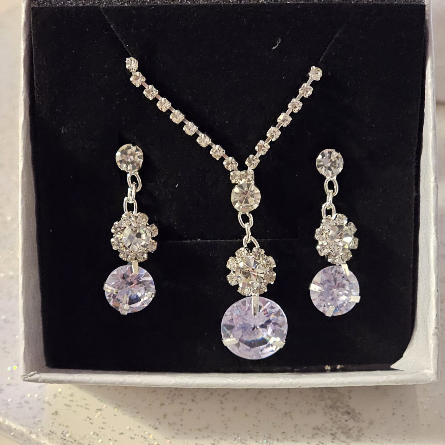Luxurious Double Drop Rhinestone Bridal Jewelry Set | Earrings & Necklace